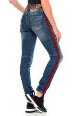 WD384 Mujeres jeans delgados con hombro duro de moda