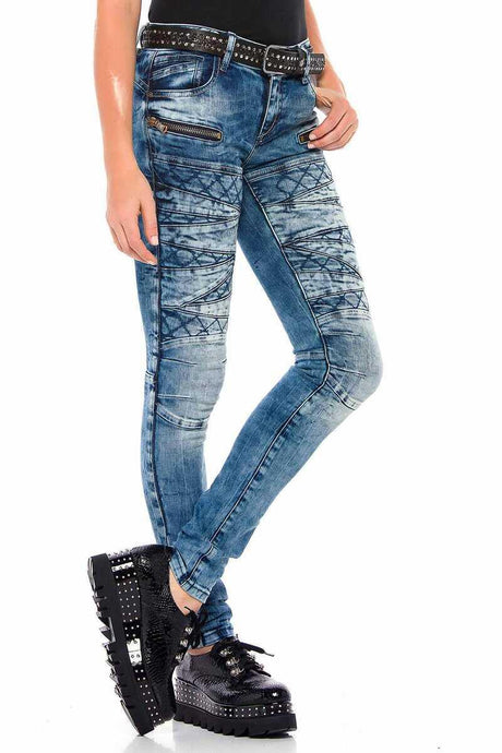 WD381 Jeans droits des femmes avec des éléments de broderie cool