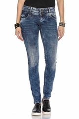 WD379 dames slanke jeans met een koele dubbele bundel in magere pasvorm