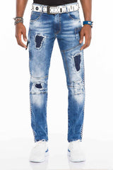 CD528 men's comfortable jeans with trendy decorative stitching