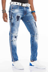 CD528 men's comfortable jeans with trendy decorative stitching