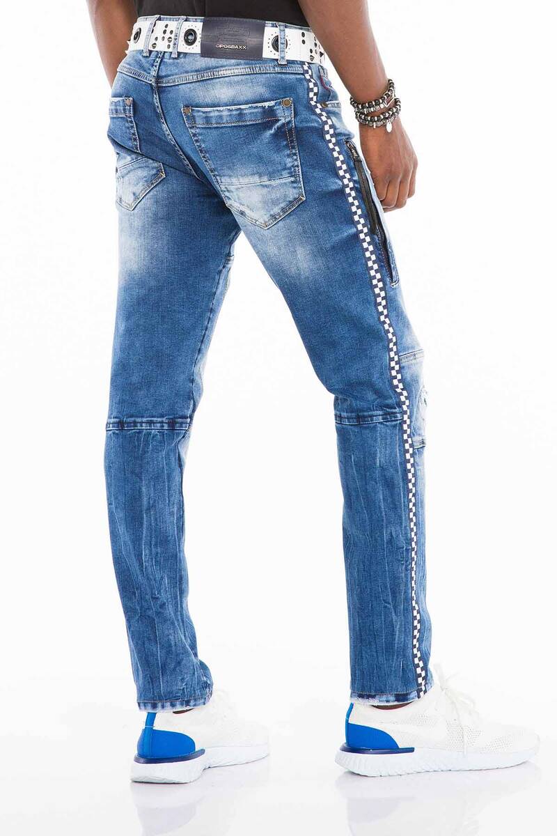 CD528 men's comfortable jeans with trendy decorative stitching