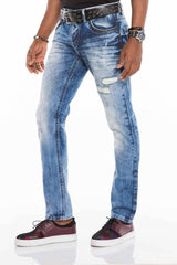 CD503 Men's comfortable jeans with fashionable embroidery in Straight Fit