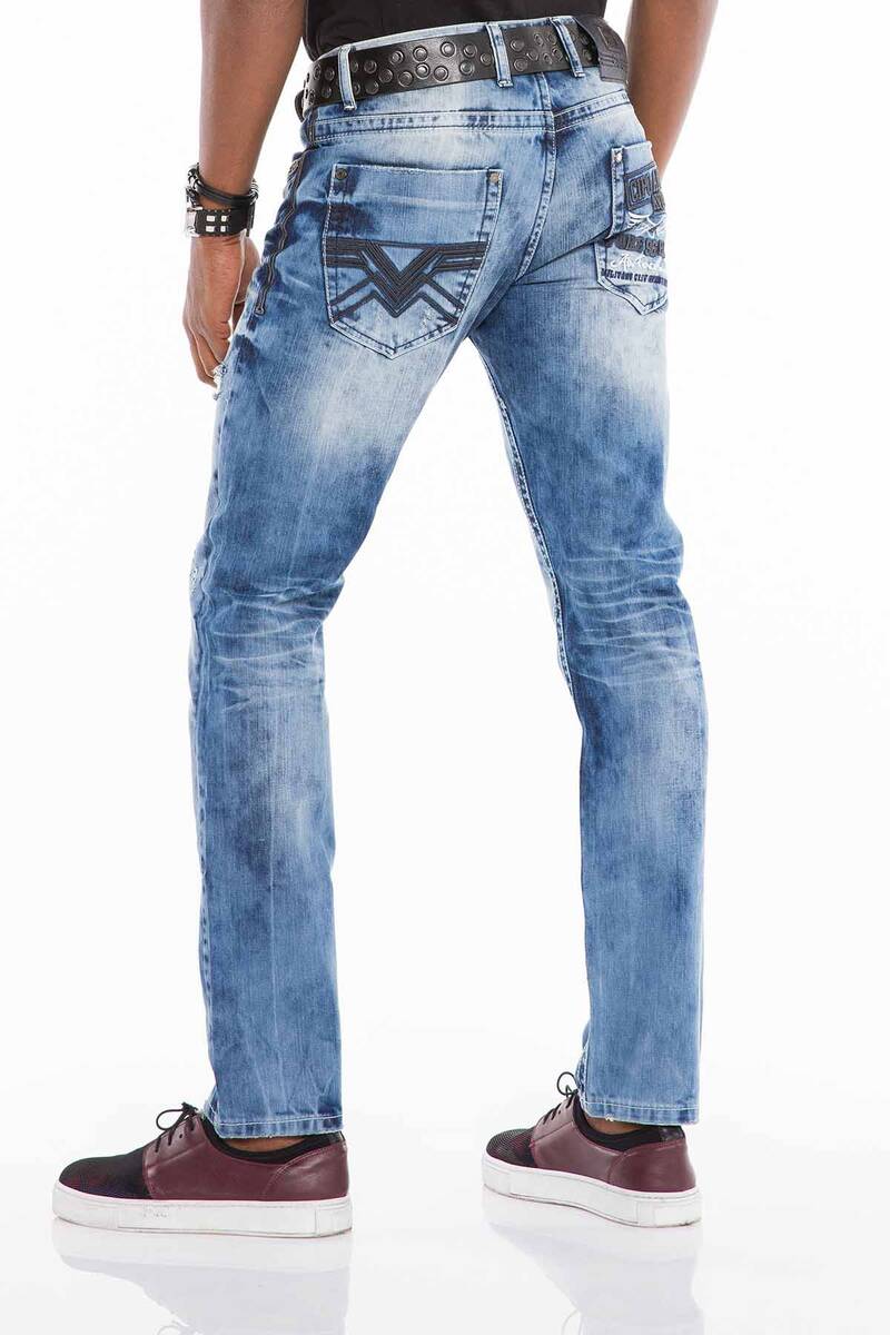 CD503 Men's comfortable jeans with fashionable embroidery in Straight Fit