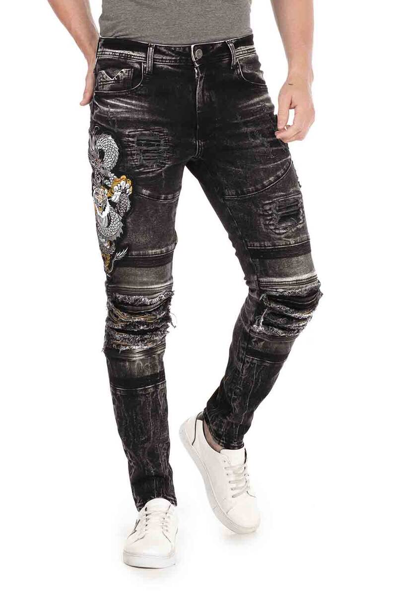 CD486 Men's Slim-Fit jeans with a large animal motif