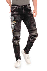 CD486 Men's Slim-Fit jeans with a large animal motif