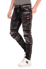 CD486 Men's Slim-Fit jeans with a large animal motif