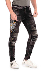 CD486 Men's Slim-Fit jeans with a large animal motif