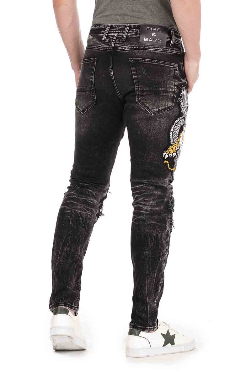 CD486 Men's Slim-Fit jeans with a large animal motif