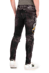 CD486 Men's Slim-Fit jeans with a large animal motif