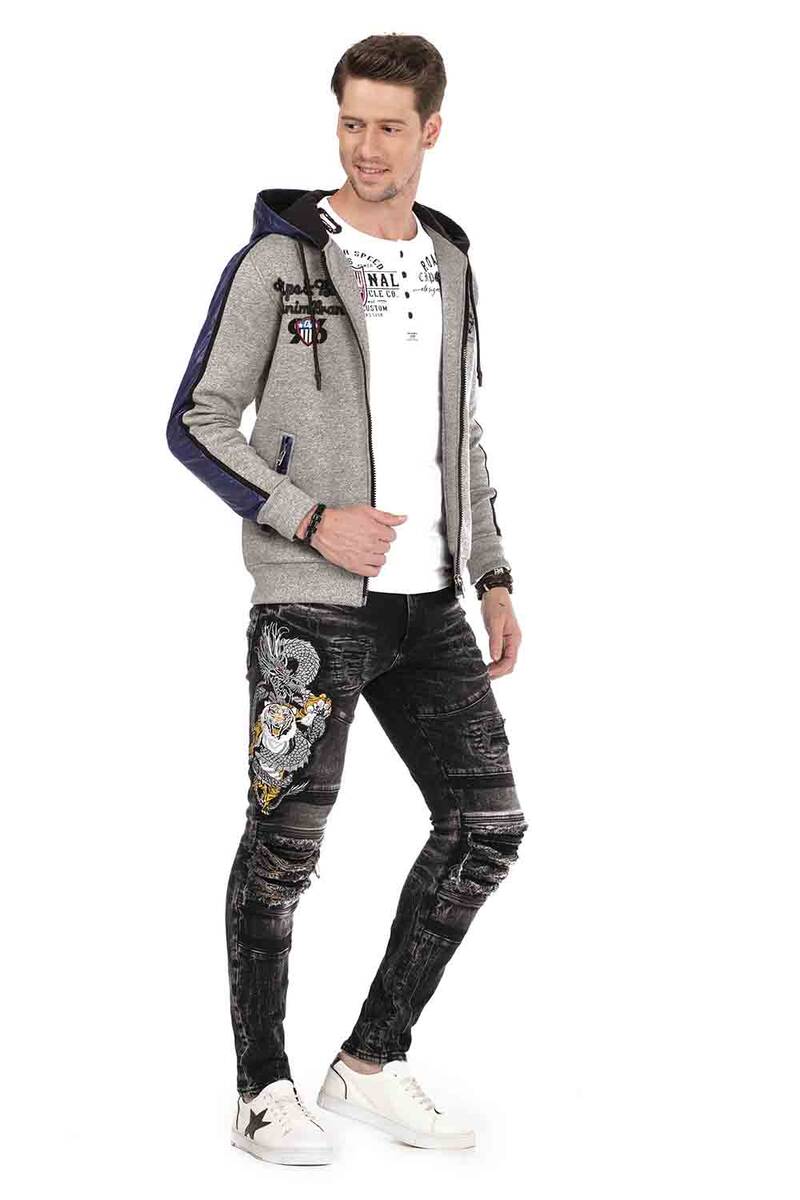 CD486 Men's Slim-Fit jeans with a large animal motif