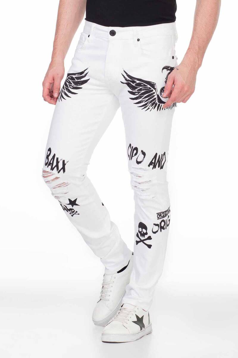 CD444 Men's Röhrenjeans with great print motifs in Straight Fit