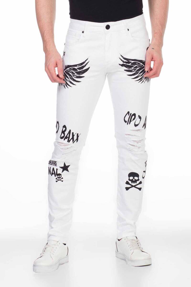 CD444 Men's Röhrenjeans with great print motifs in Straight Fit