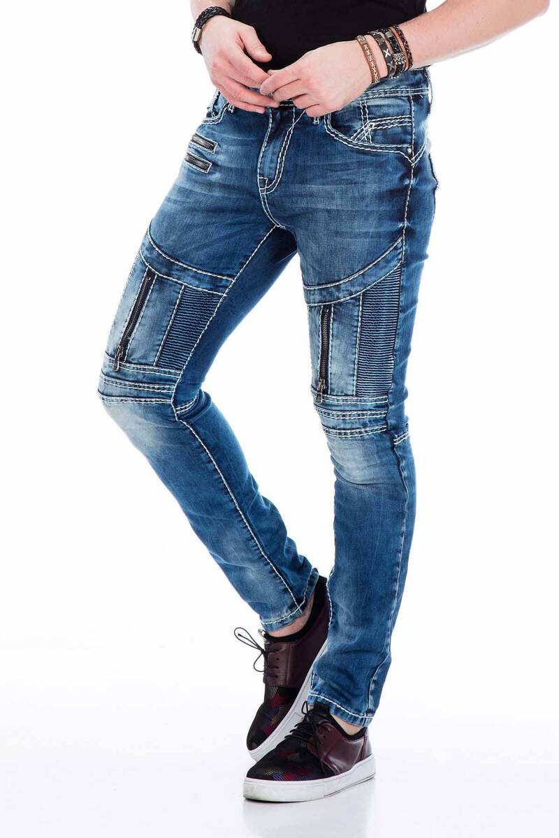 CD437 Men's comfortable jeans with cool decorative cippers