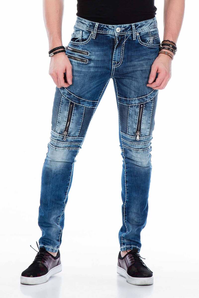 CD437 Men's comfortable jeans with cool decorative cippers