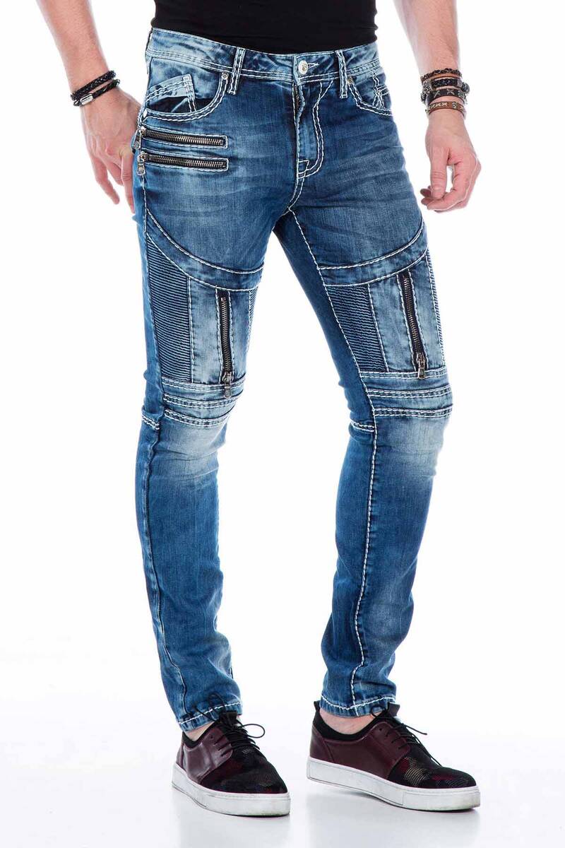 CD437 Men's comfortable jeans with cool decorative cippers