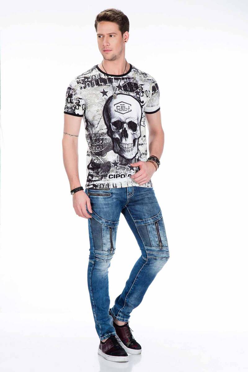 CD437 Men's comfortable jeans with cool decorative cippers