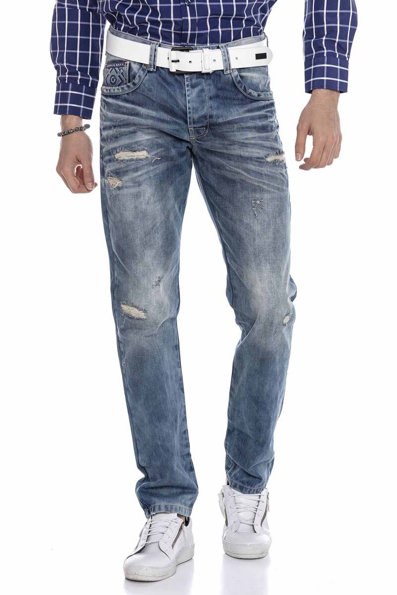 CD655 UOMINI jeans in forma dritta nel look distrutto alla moda