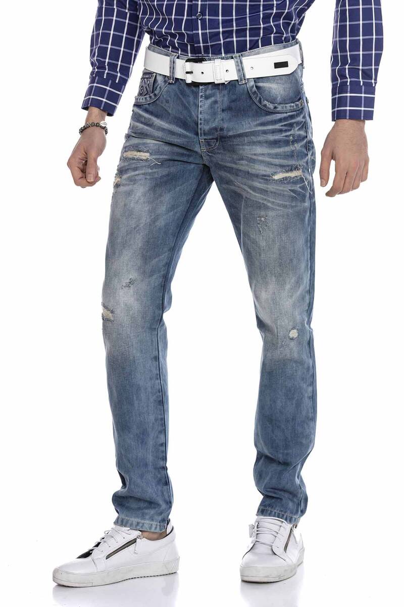 CD655 UOMINI jeans in forma dritta nel look distrutto alla moda