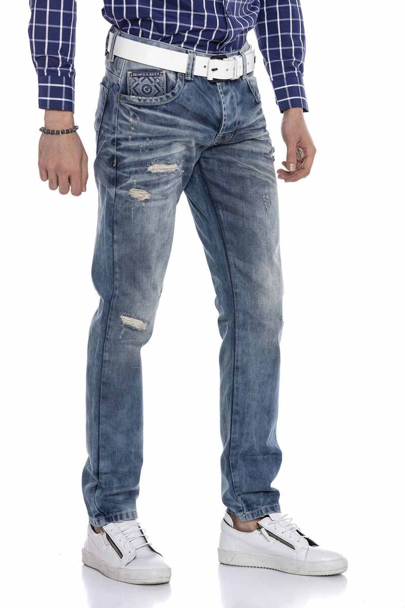 CD655 UOMINI jeans in forma dritta nel look distrutto alla moda