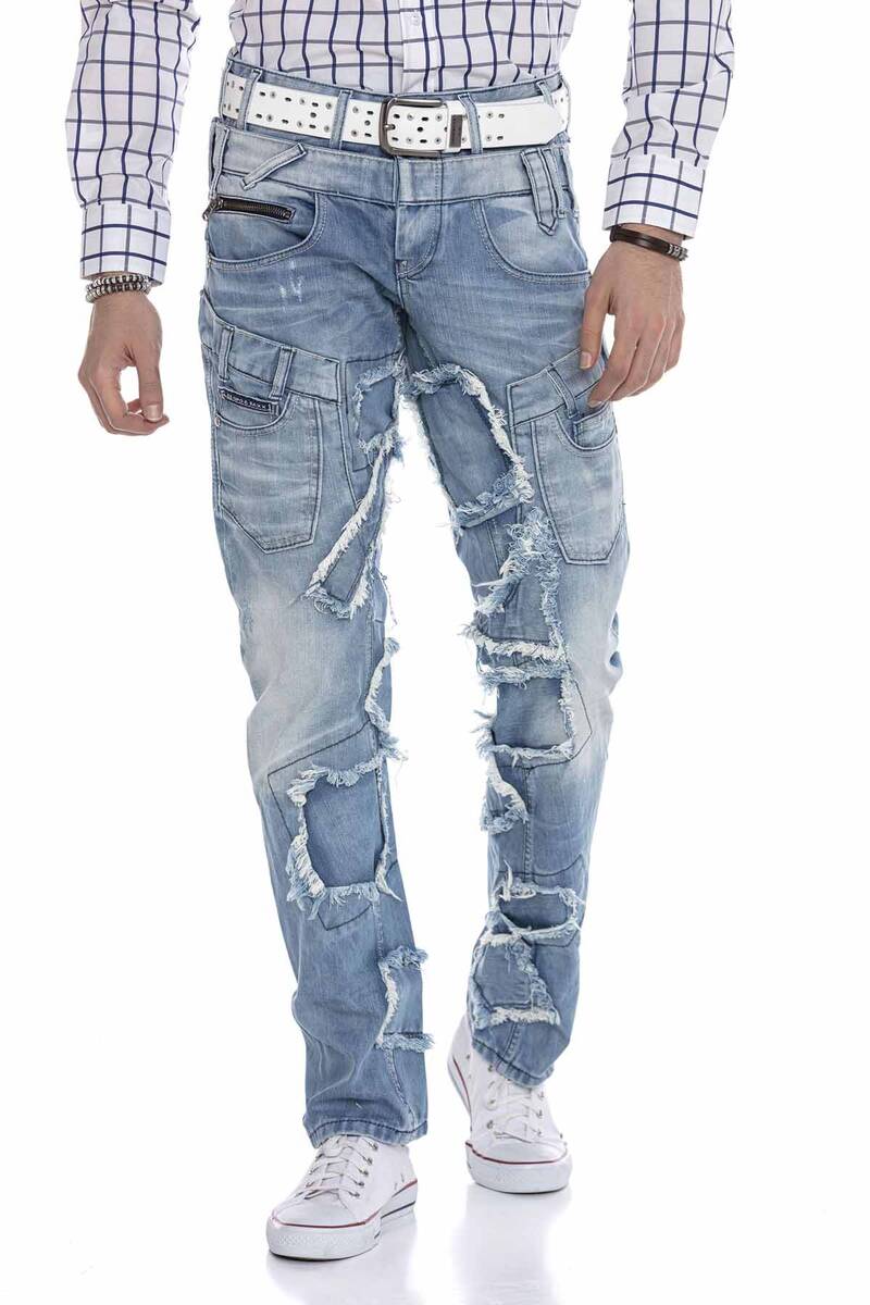 CD617 men's comfortable jeans in trendy patchwork design