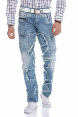 CD617 men's comfortable jeans in trendy patchwork design