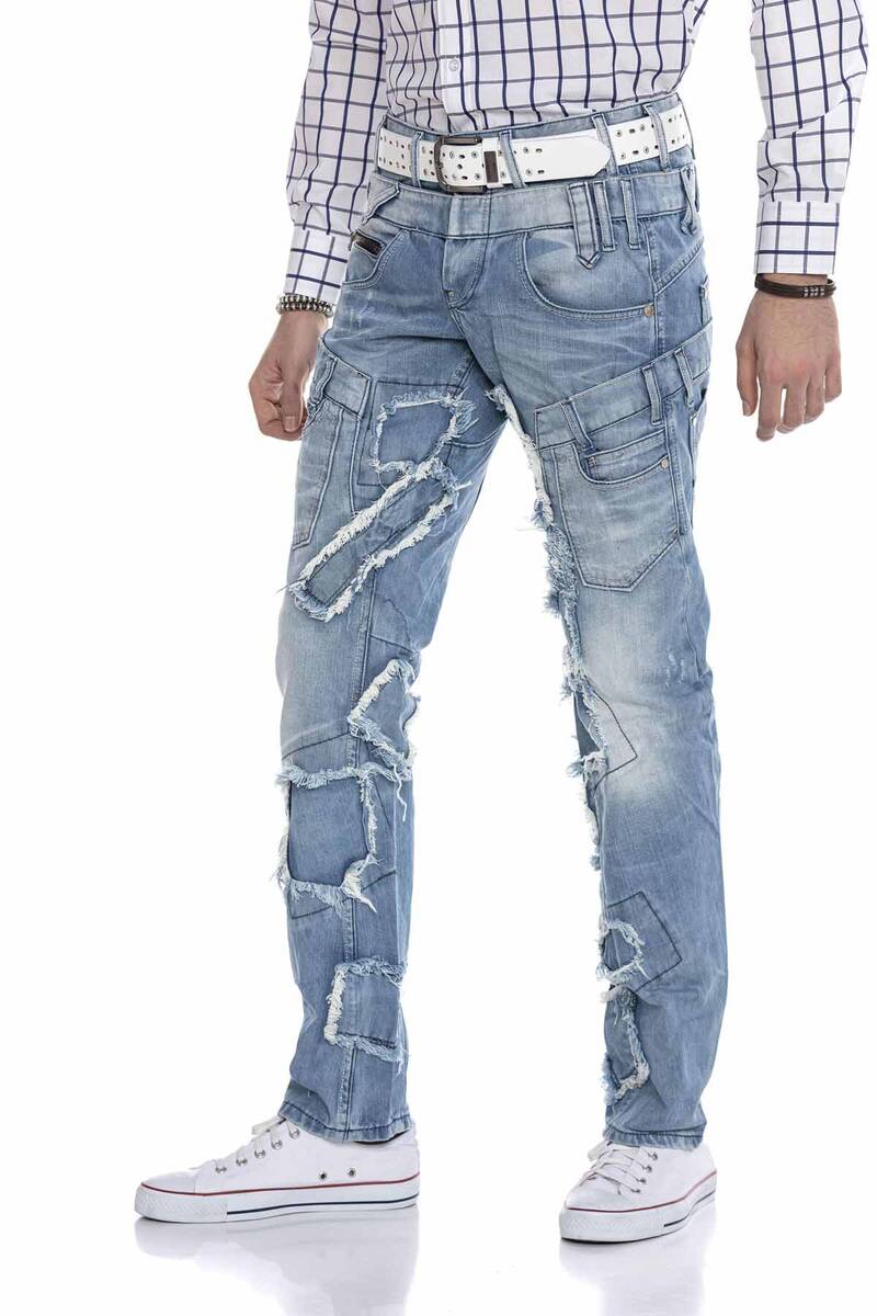 CD617 men's comfortable jeans in trendy patchwork design