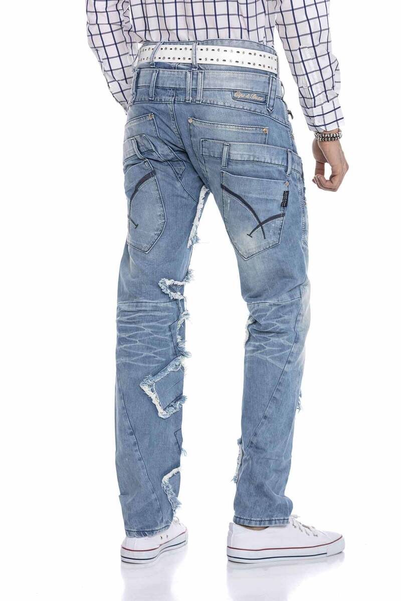 CD617 men's comfortable jeans in trendy patchwork design