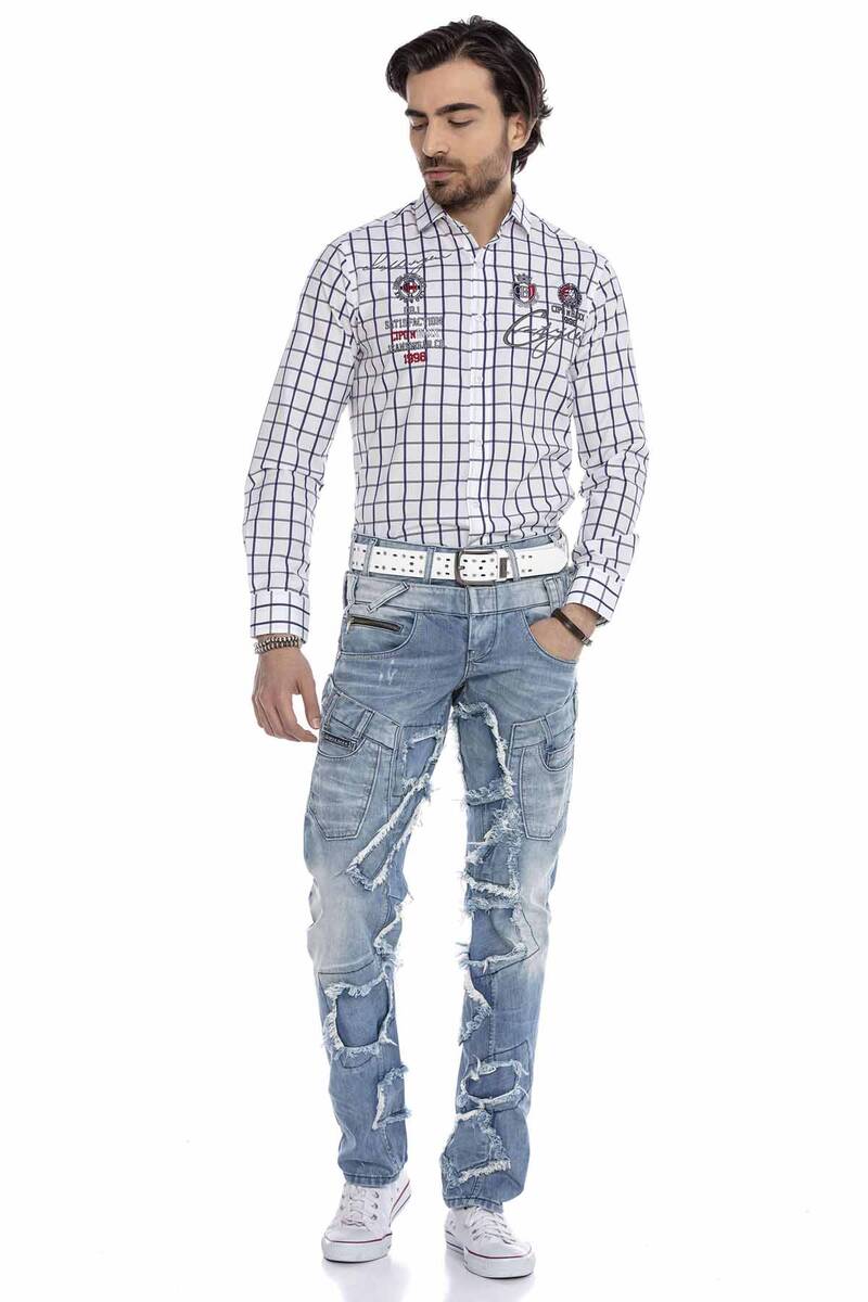 CD617 men's comfortable jeans in trendy patchwork design