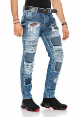 CD602 men's comfortable jeans in a striking crack design