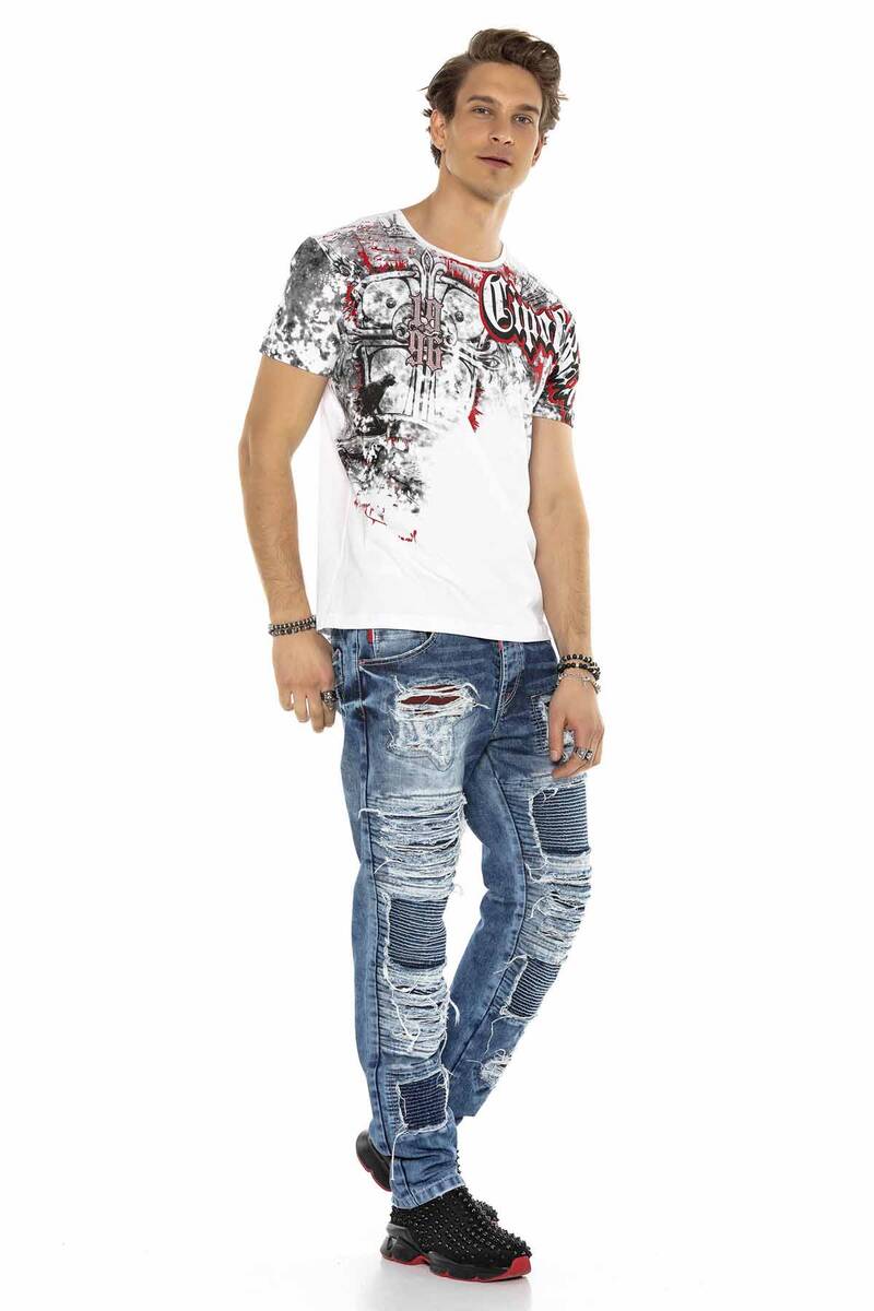 CD602 men's comfortable jeans in a striking crack design