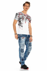 CD602 men's comfortable jeans in a striking crack design