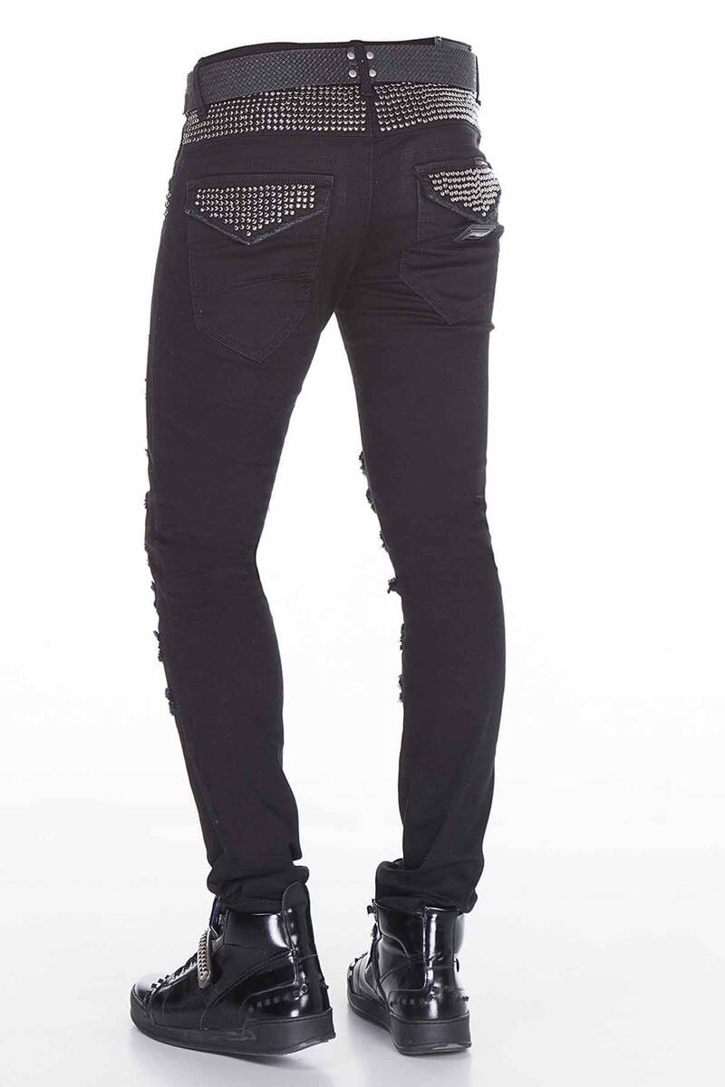 CD409 Men's Slim-Fit Jeans with modern rhinestone design