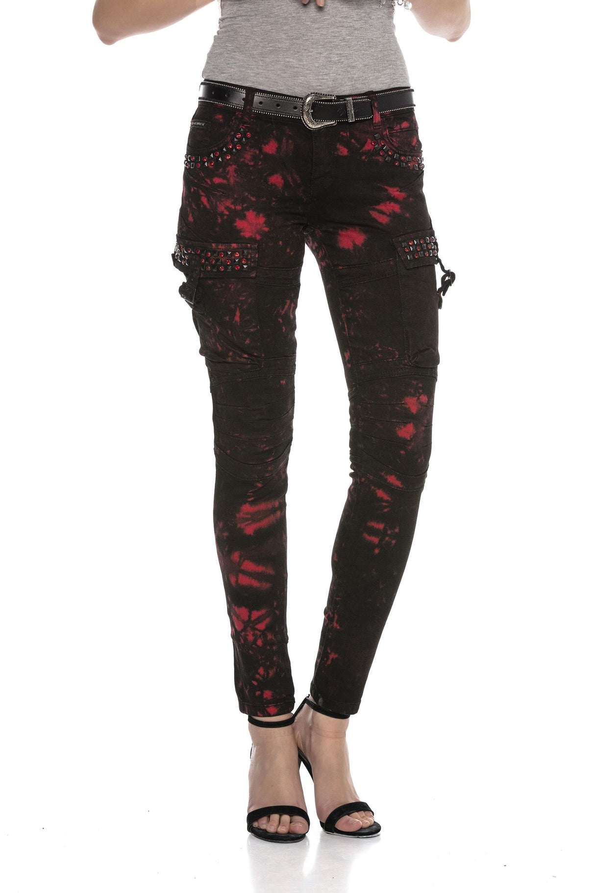 WD385 women Slim-Fit jeans with casual biker elements