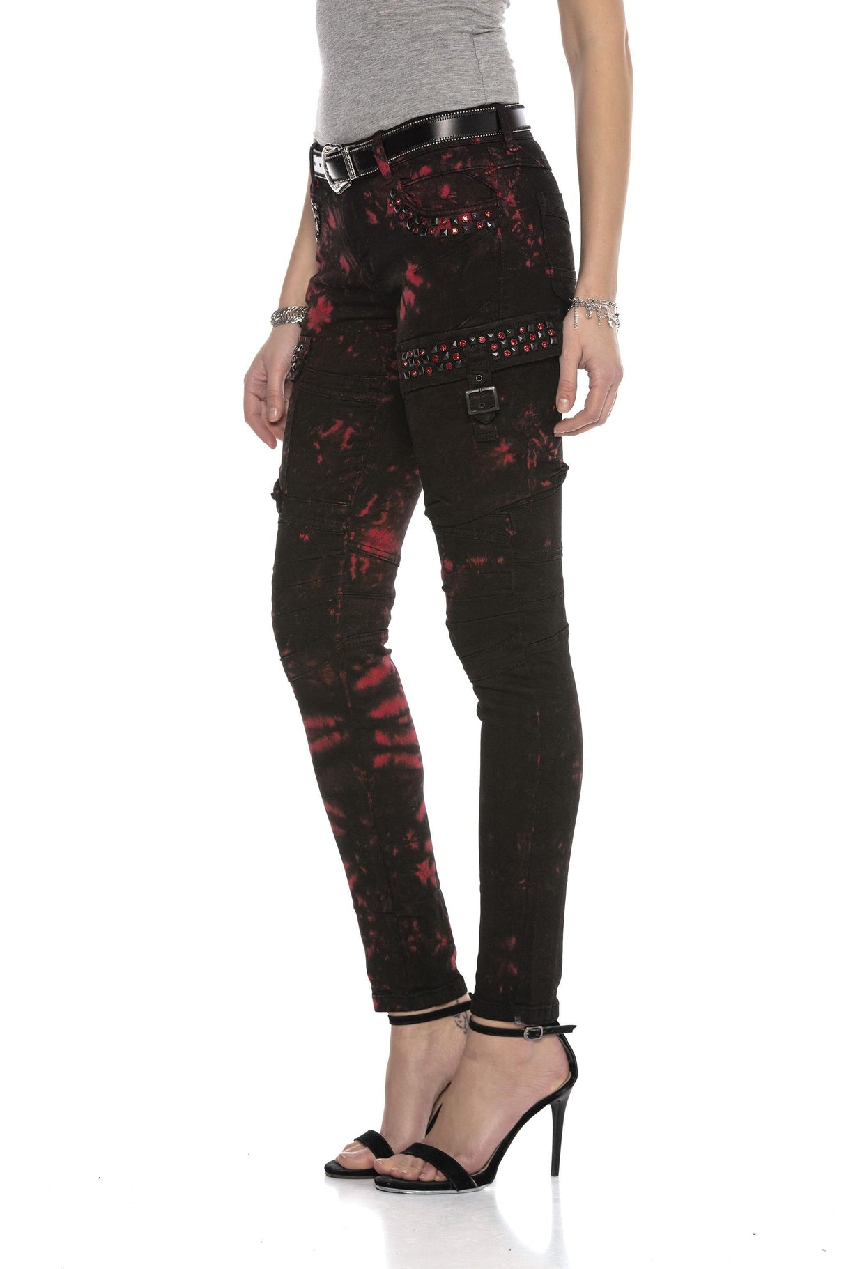 WD385 women Slim-Fit jeans with casual biker elements