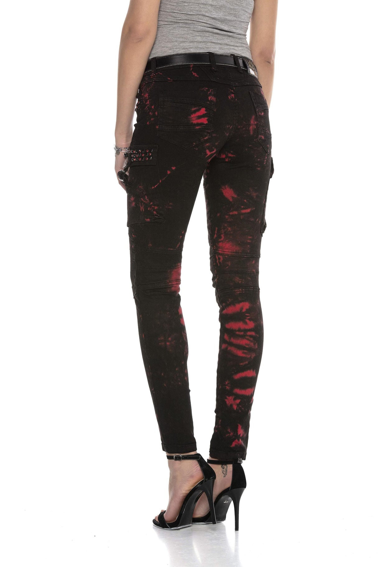 WD385 women Slim-Fit jeans with casual biker elements