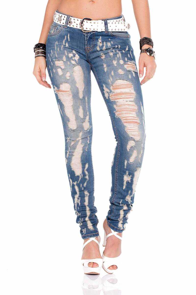 WD208 Slim-Fit Dames Jeans in Destroyed Look