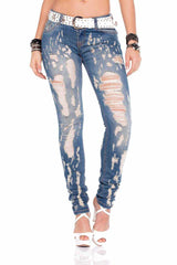 WD208 Mujeres jeans delgados en la mirada destruida