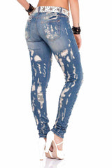 WD208 Mujeres jeans delgados en la mirada destruida