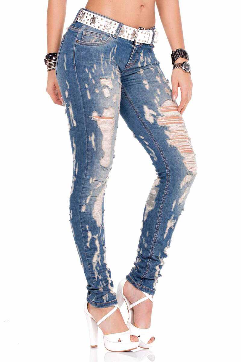 WD208 Slim-Fit Dames Jeans in Destroyed Look