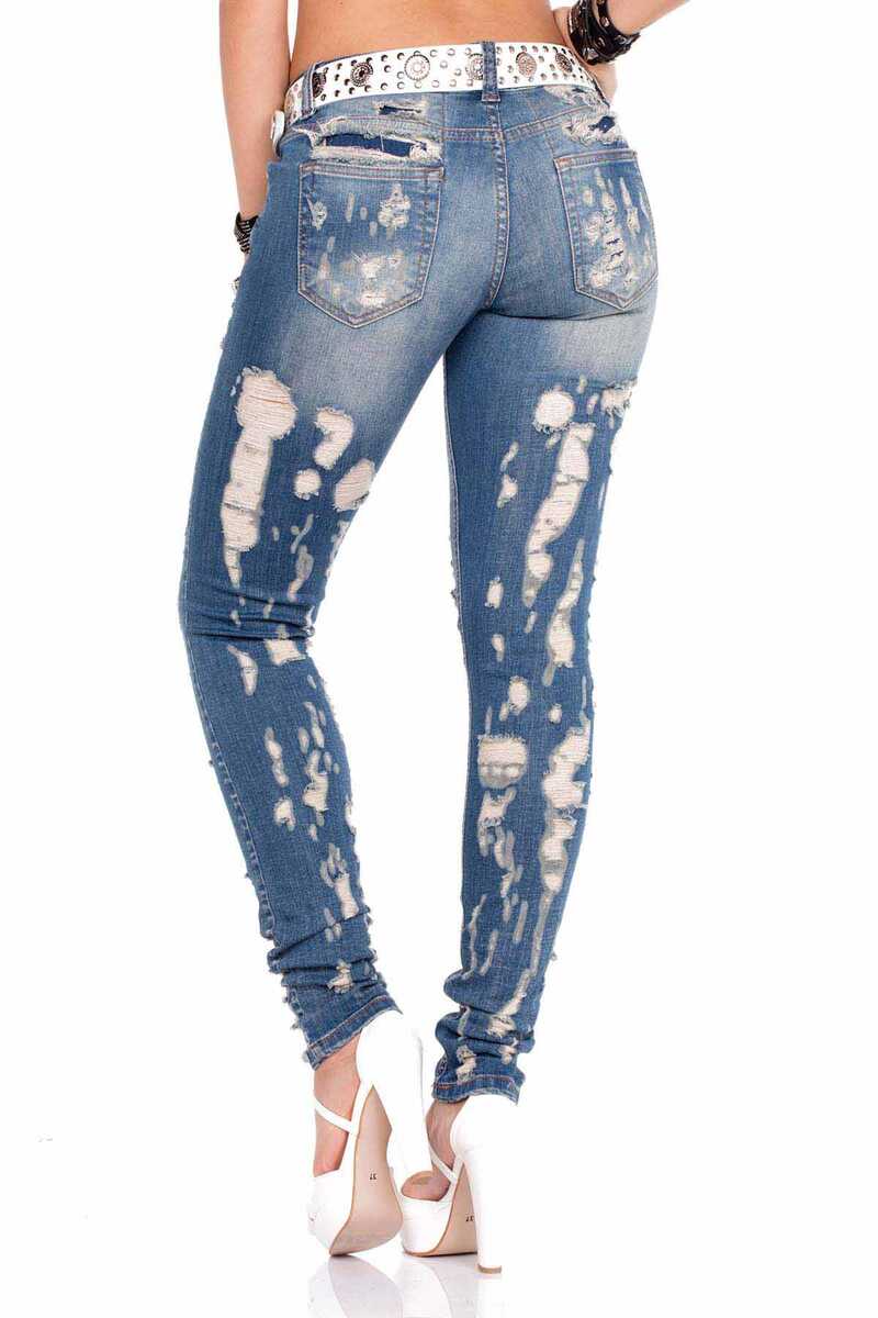 WD208 Slim-Fit Dames Jeans in Destroyed Look