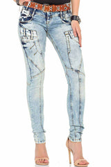 WD216 Comfortabele Dames Jeans in het modieuze washing in Slim-Fit