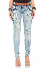 WD216 Comfortabele Dames Jeans in het modieuze washing in Slim-Fit