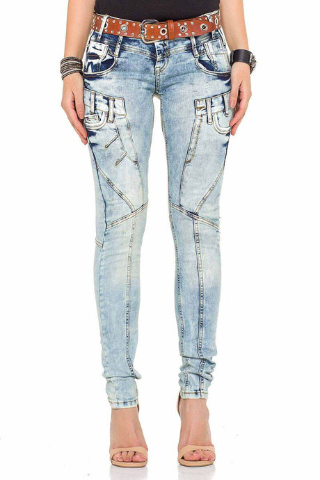 WD216 Damen bequeme Jeans im modischer Waschung Slim Fit