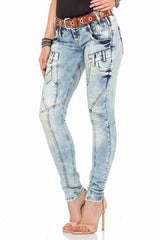 WD216 Comfortabele Dames Jeans in het modieuze washing in Slim-Fit