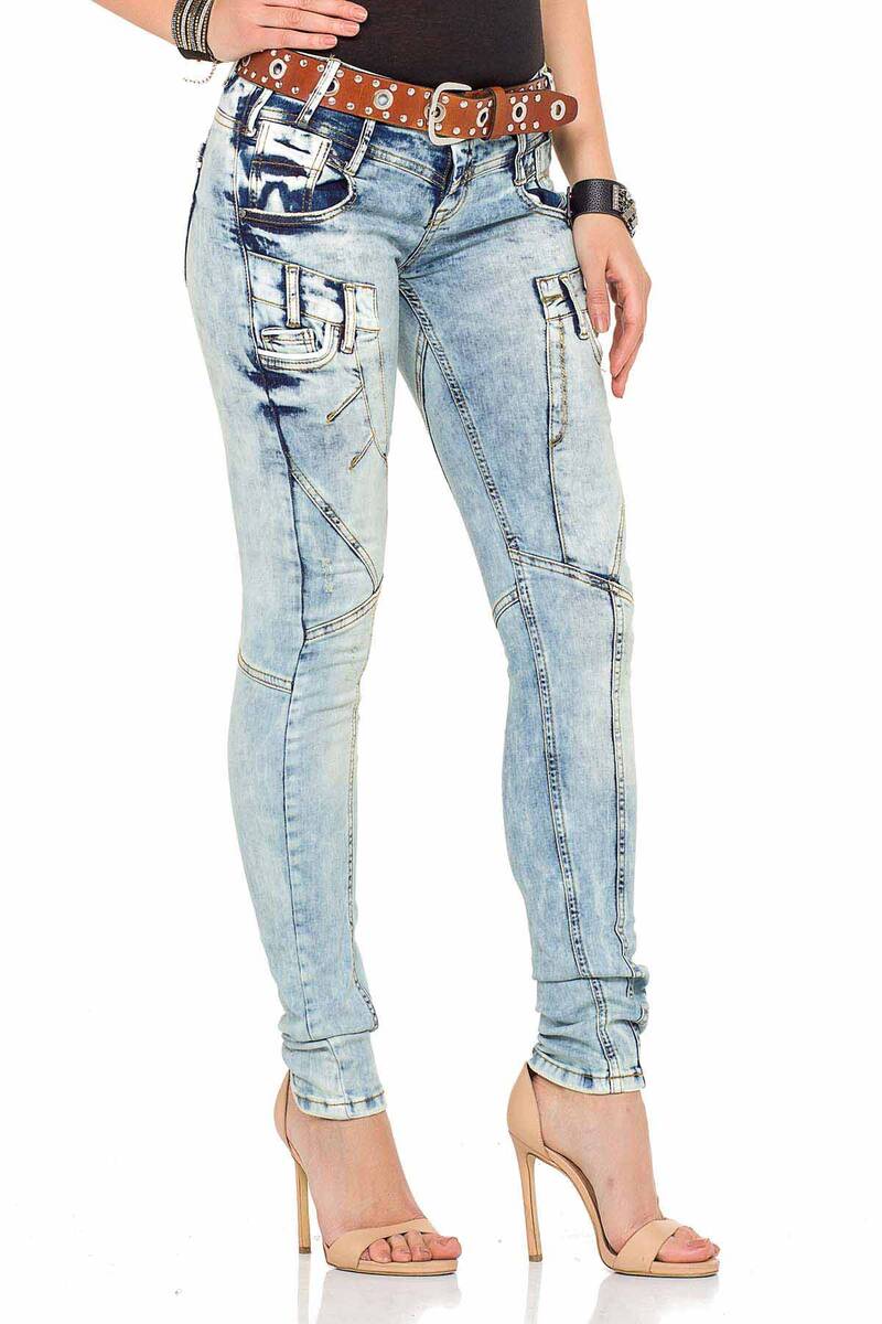 WD216 Comfortabele Dames Jeans in het modieuze washing in Slim-Fit