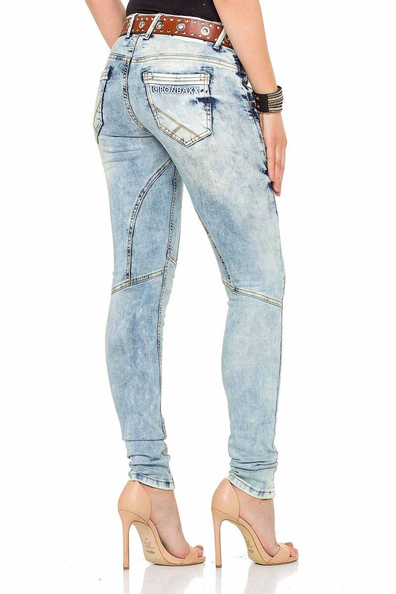 WD216 Comfortabele Dames Jeans in het modieuze washing in Slim-Fit