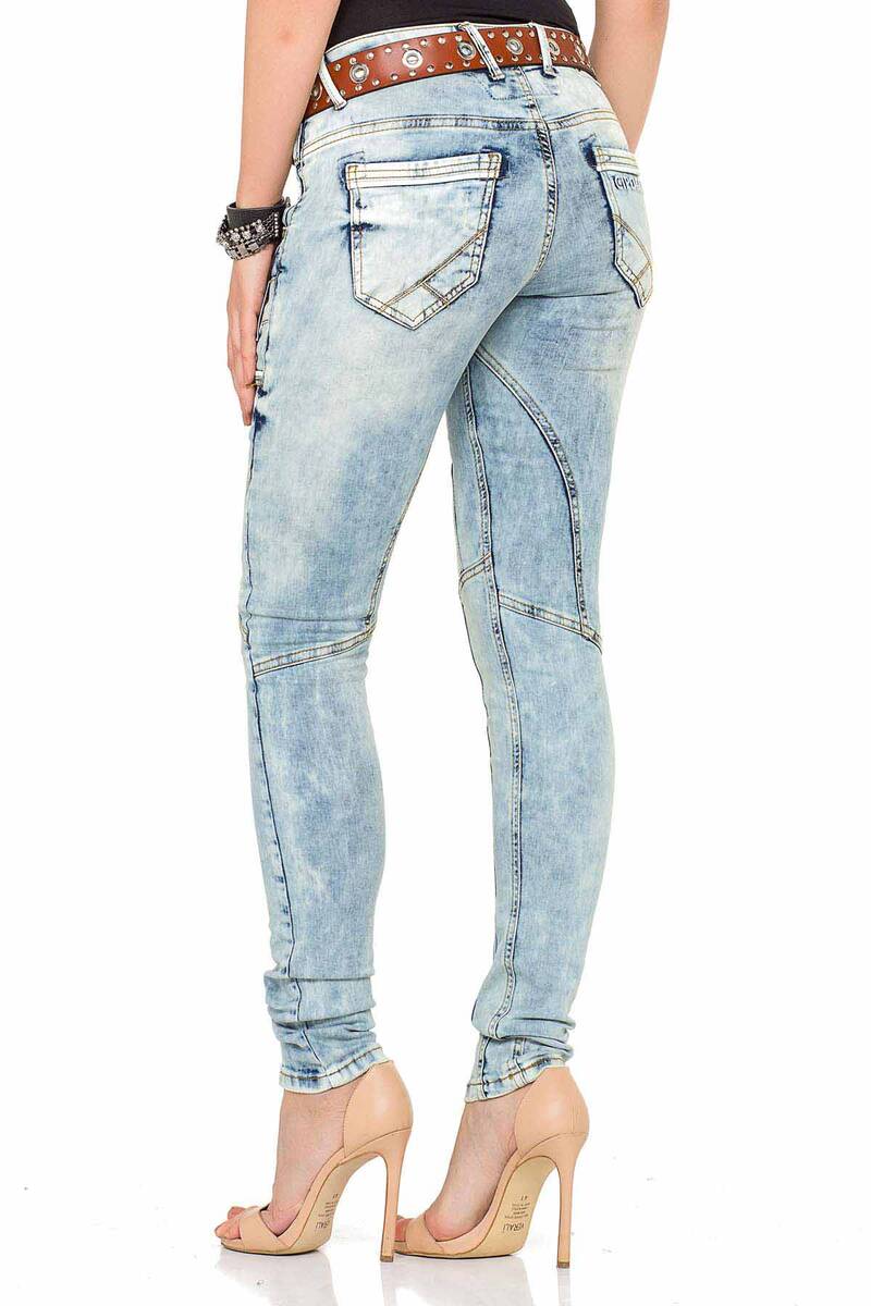 WD216 Comfortabele Dames Jeans in het modieuze washing in Slim-Fit