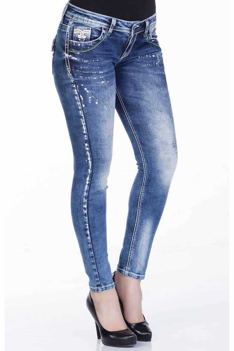 WD242 Women Slim-Fit Dżinsy z używanymi elementami