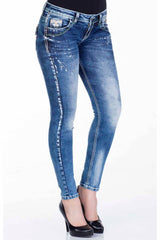 WD242 Mujeres Jeans delgados con elementos usados